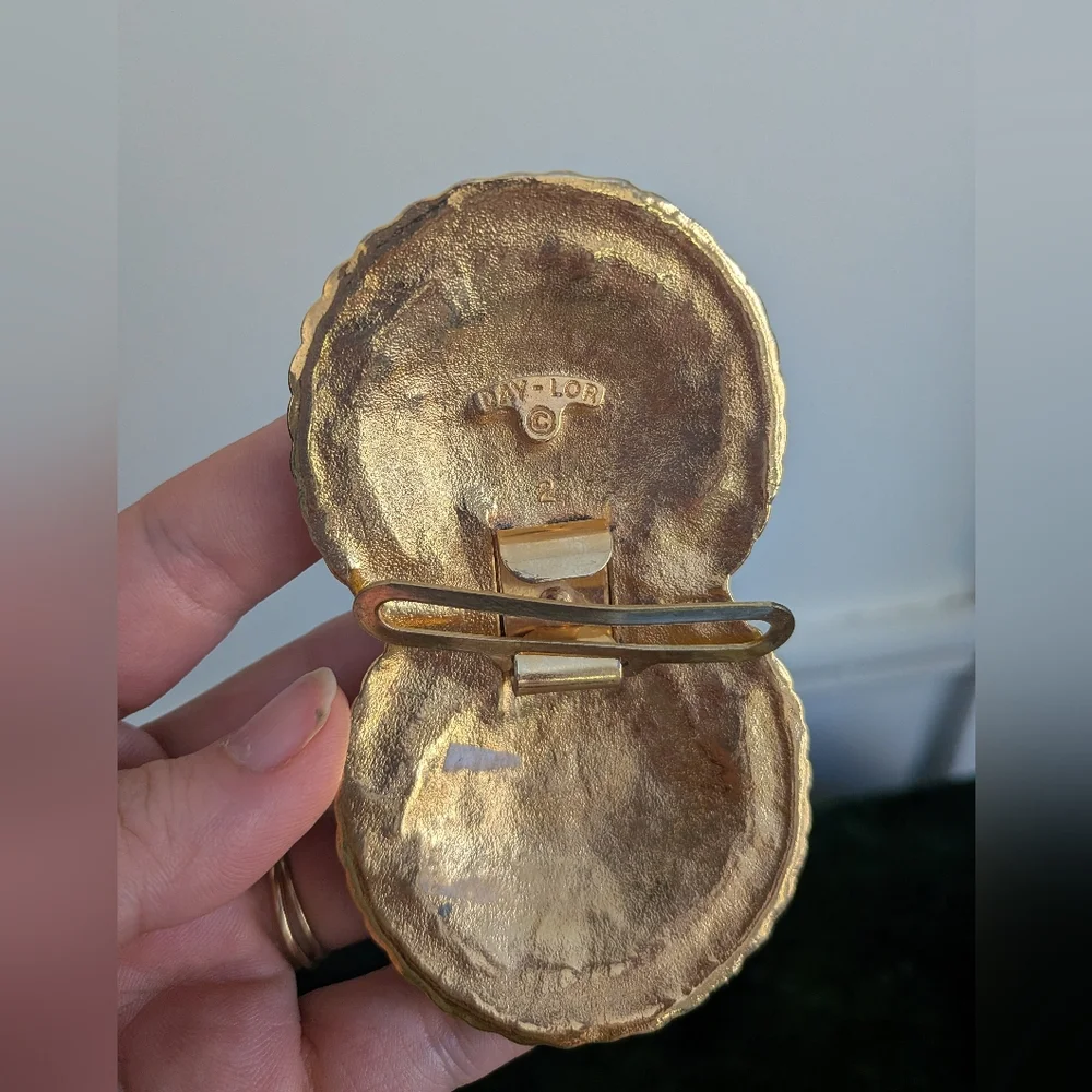 Two Vintage Statement Belt Buckles Retro Gold Tone Silver Colored